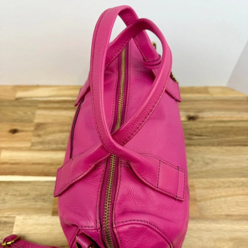 Fossil Jori Satchel Pink Berry Pebbled Leather Crossbody Shoulder Bag